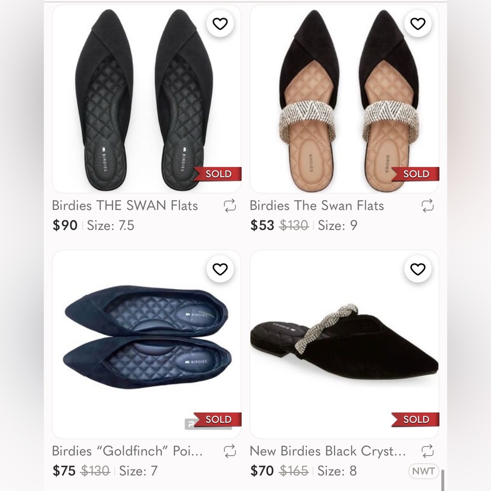 Birdies “The Swan” Black‎ Suede Mules Slippers Pointed Flats Shoes Womens 8 - Picture 6 of 14